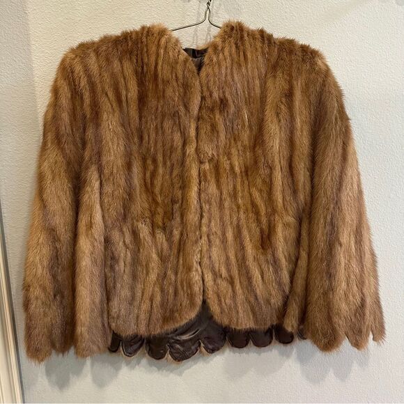 Vintage real mink cape with scalloped edges 1950s mink stole cape - Picture 2 of 13